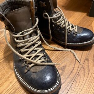 Viking Boots w/ Embossed Floral Print